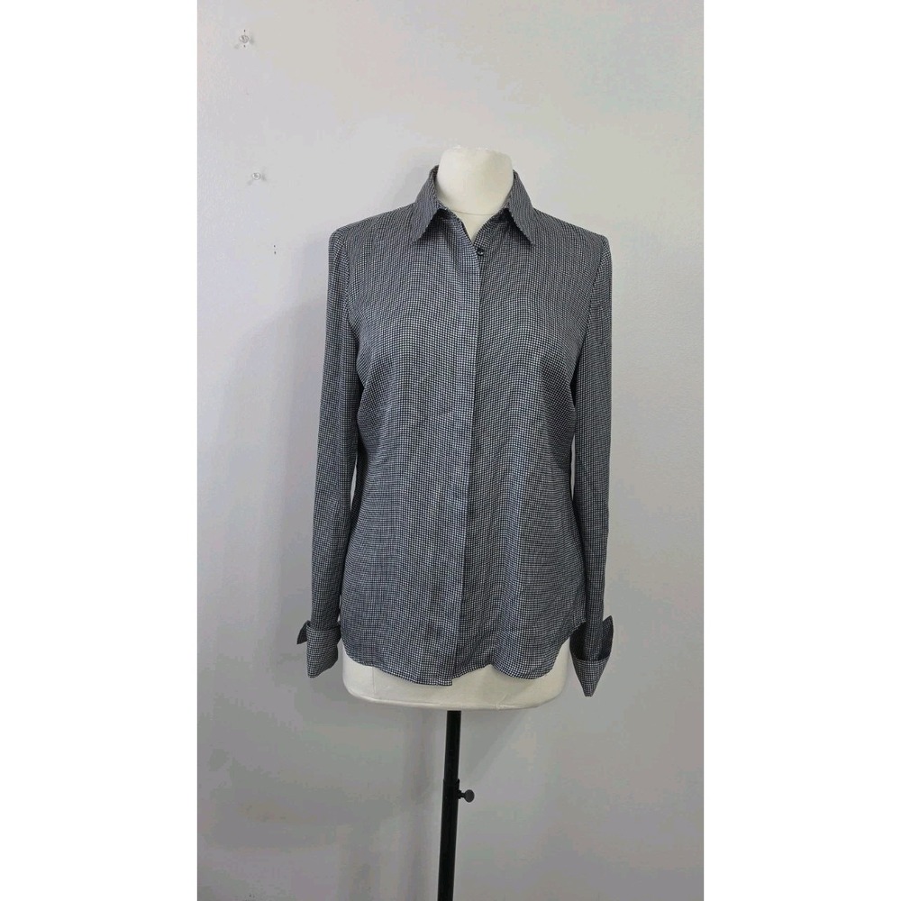 Brooks Brothers white & black gingham button up blouseSize 10